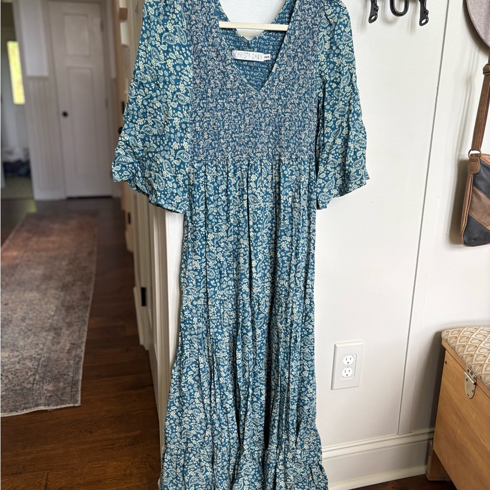 Christy Dawn Teal and Cream Textured Dress